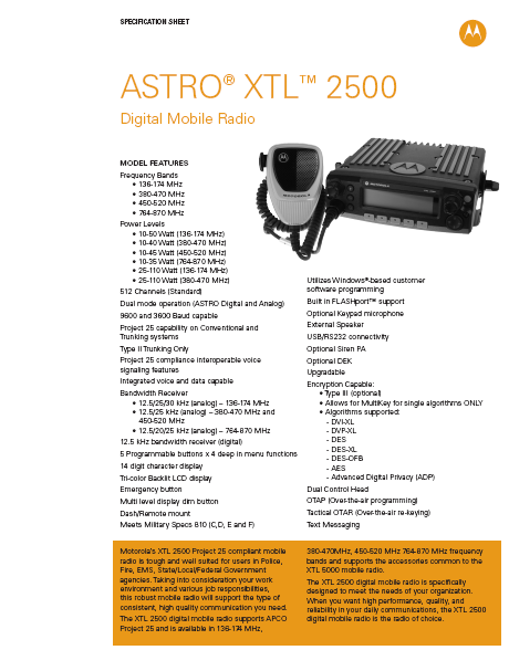 XTL2500-specs
